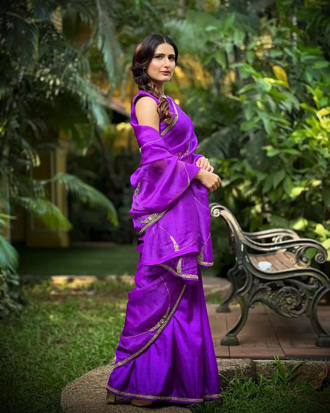 Fatima Sana Shaikh Stills in Violet Saree Sleeveless Blouse